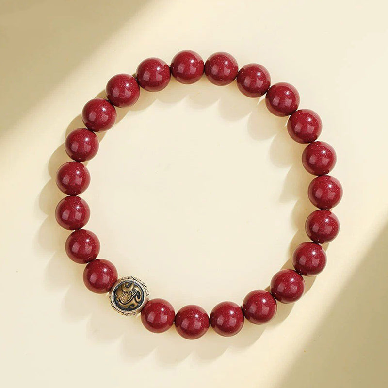 Wear FengShui 925 Sterling Silver Natural Cinnabar Four Beasts Blessing Bracelet