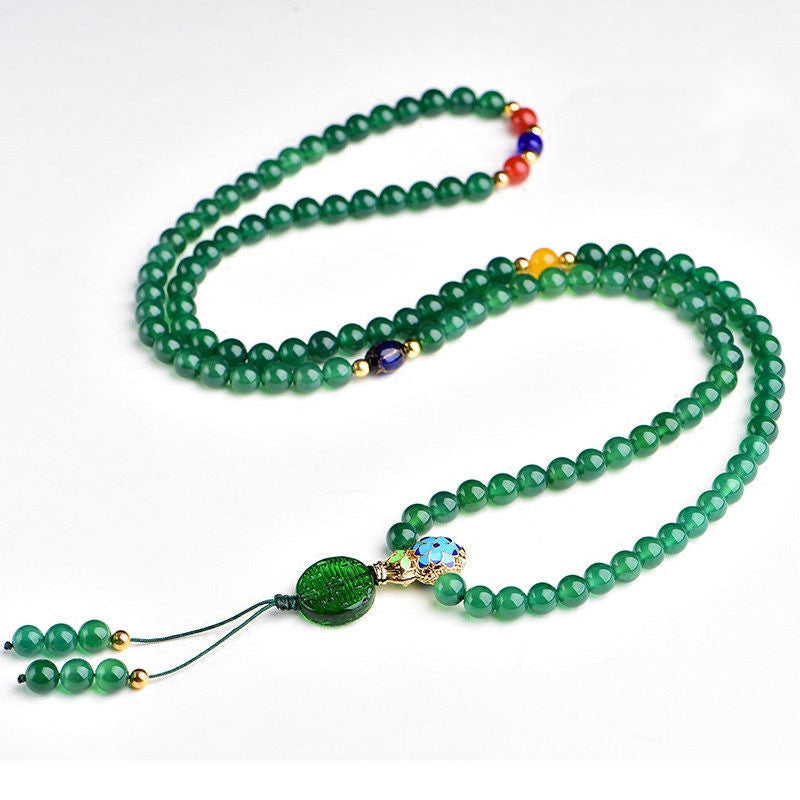 Wear FengShui 108 Mala Beads Natural Green Agate Power Support Bracelet