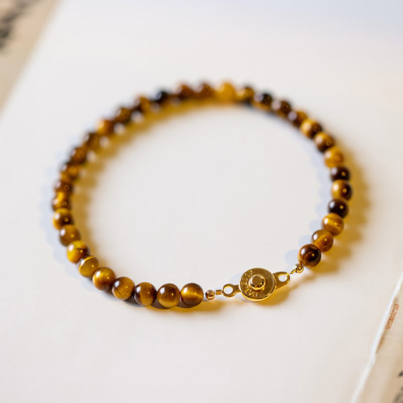 Wear FengShui 14K Gold Plated Natural Tiger Eye Stone Courage Protection Bracelet