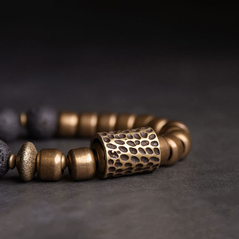 Wear FengShui Lava Rock Stone Rainbow Obsidian Brass Support Healing Bracelet