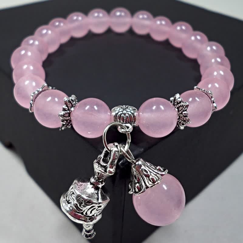 Wear FengShui Vintage Crystal Chalcedony Stone Energy Beaded Bell Charm Bracelet