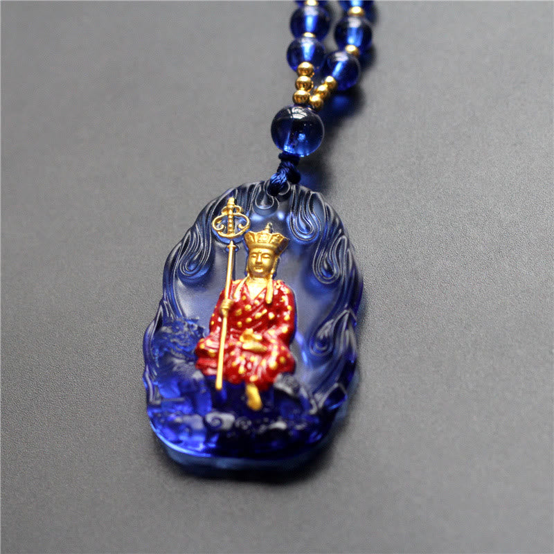 Wear FengShui Ksitigarbha Buddha Liuli Crystal Compassion Amulet Necklace Pendant