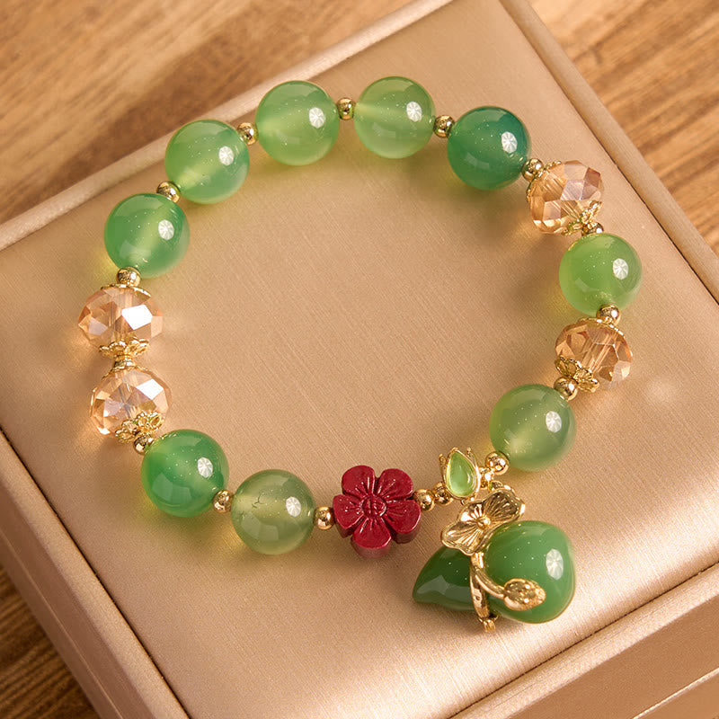 Wear FengShui Natural Red Agate Green Agate Gourd Cinnabar Flower Beads Confidence Bracelet