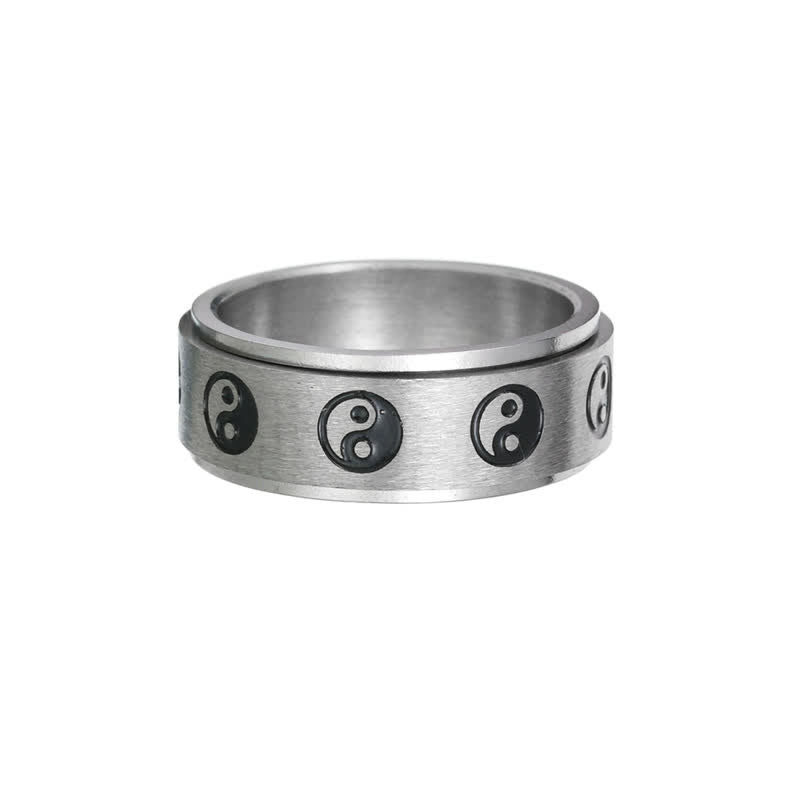 Wear FengShui Yin Yang Titanium Steel Balance Rotatable Ring