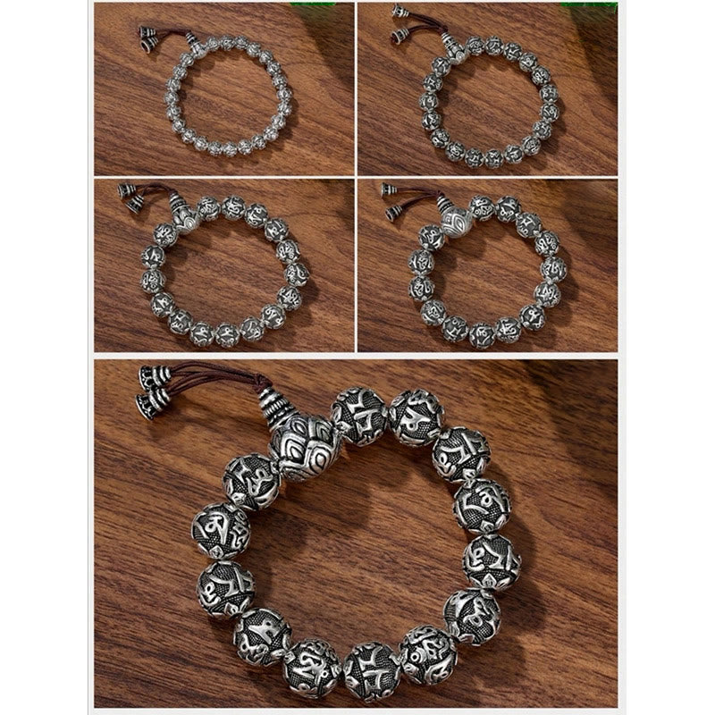 Wear FengShui Tibetan Om Mani Padme Hum Carved Alloy Beads Amulet Bracelet