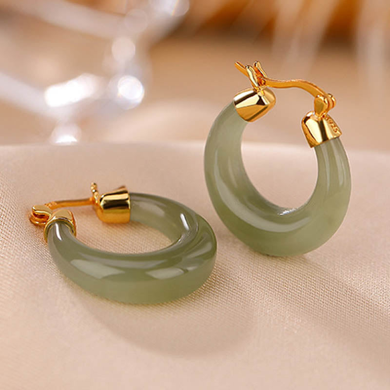 Wear FengShui Round Jade Cyan Jade Prosperity Luck Drop Earrings