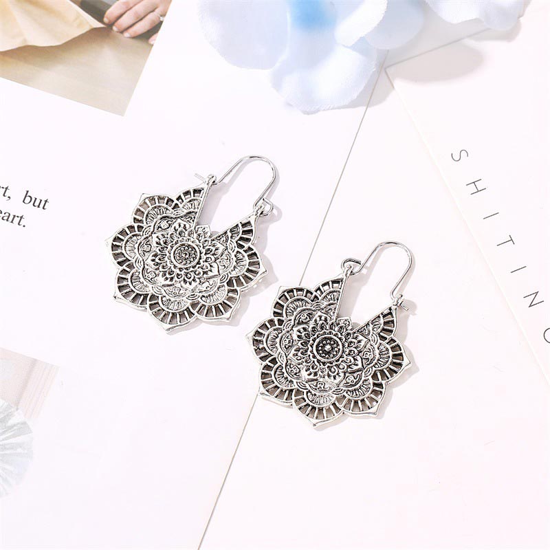 Wear FengShui Tibetan Lotus Engraving Copper Blessing Drop Earrings