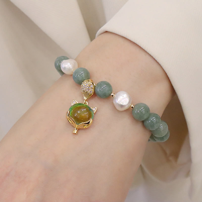 Wear FengShui Jade Pearl Color-Changing Fox Charm Luck Bracelet