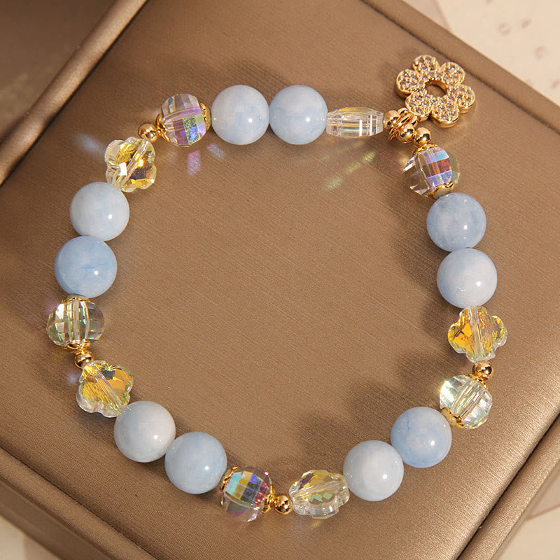 Wear FengShui Natural Aquamarine Flower Healing Crystal Bracelet