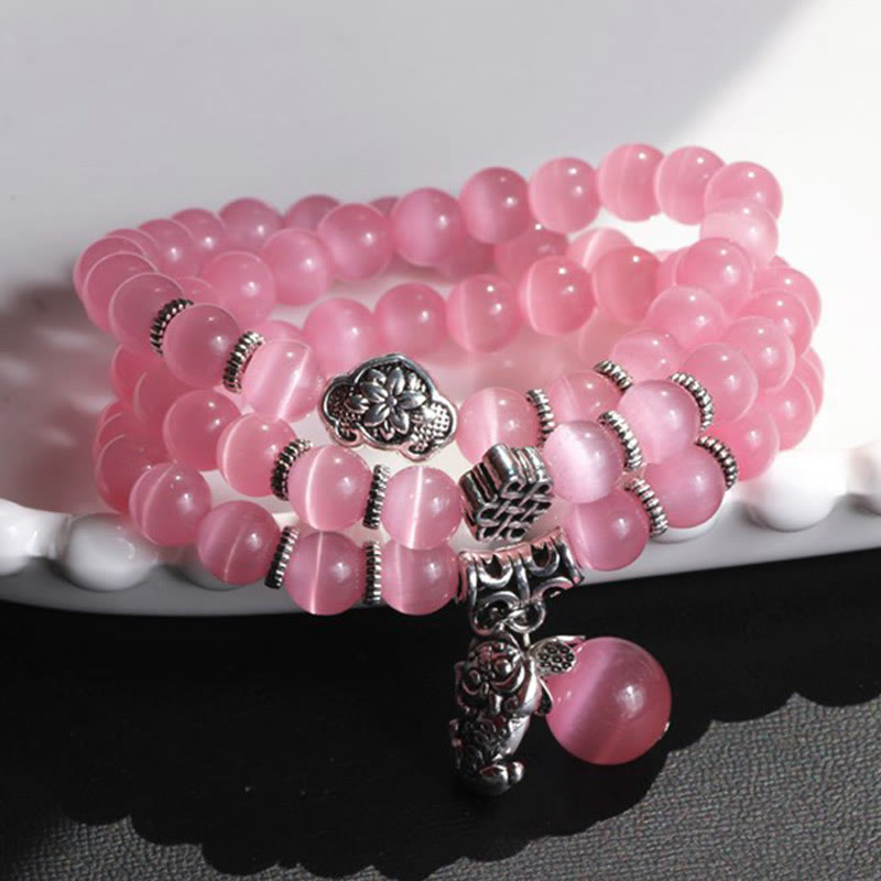 Wear FengShui Cat Eye PiXiu Support Triple Wrap Bracelet