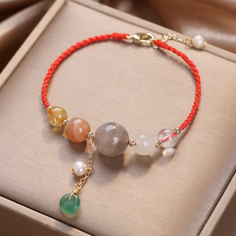 Wear FengShui Moonstone Sunstone Beads Peace Buckle Charm Healing Bracelet