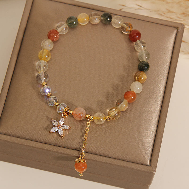 Wear FengShui Multicolored Rutilated Quartz Auspiciousness Zircon Flower Bracelet