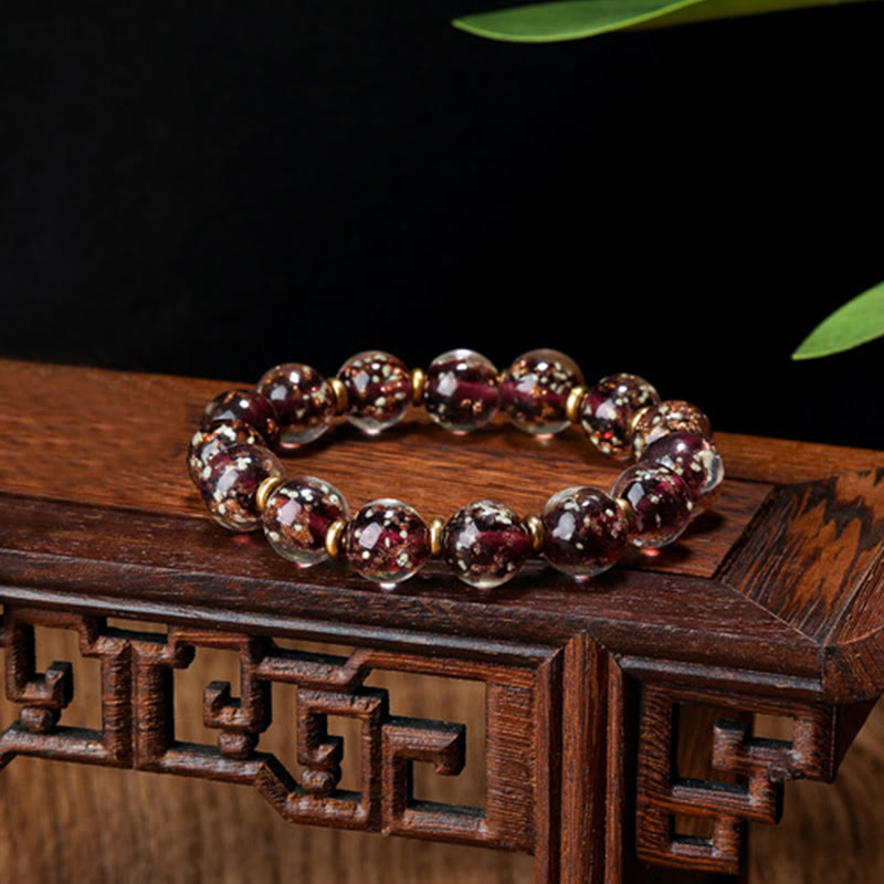 Wear FengShui Gold Swallowing Beast Family Charm Luminous Fluorescent Liuli Glass Bead Success Bracelet