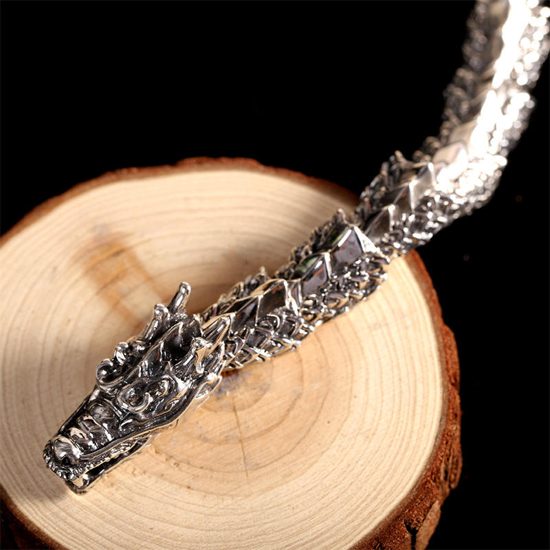 Wear FengShui 925 Sterling Silver Dragon Luck Success Bracelet Bangle
