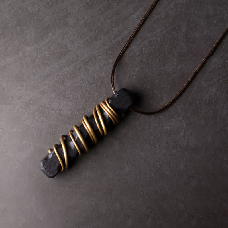Wear FengShui Tibet Ebony Wood Copper Balance Peace Necklace Pendant