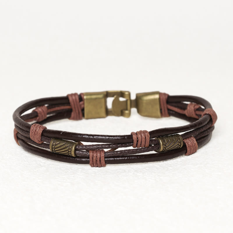 Wear FengShui Vintage Leather Wrist Band Brown Rope Layered Bracelet Bangle