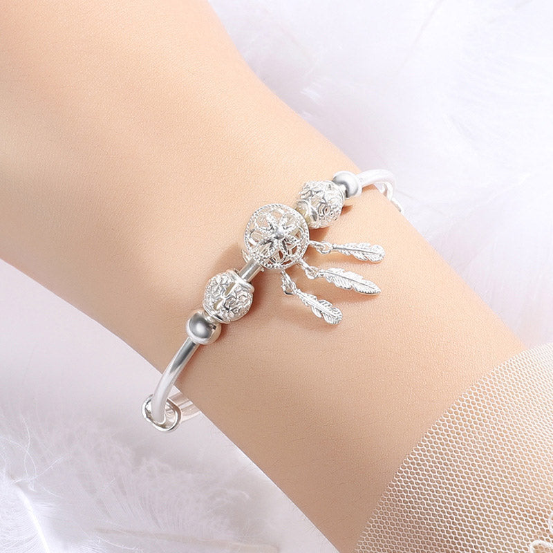 Wear FengShui Tibetan White Copper Blessing Dream Catcher Charm Bracelet