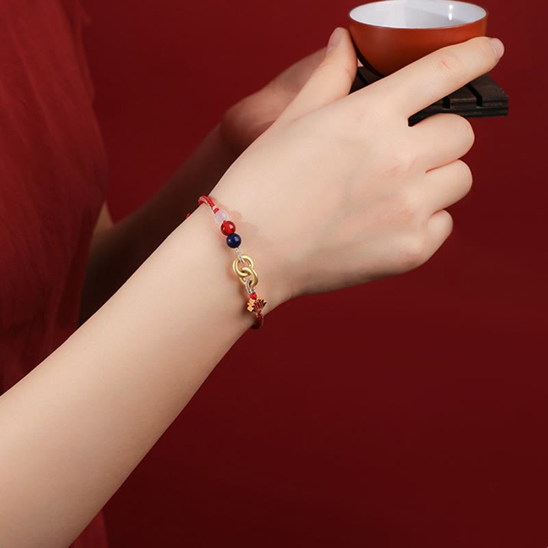 Wear FengShui 925 Sterling Silver Double Peace Buckle Lotus Auspicious Bracelet