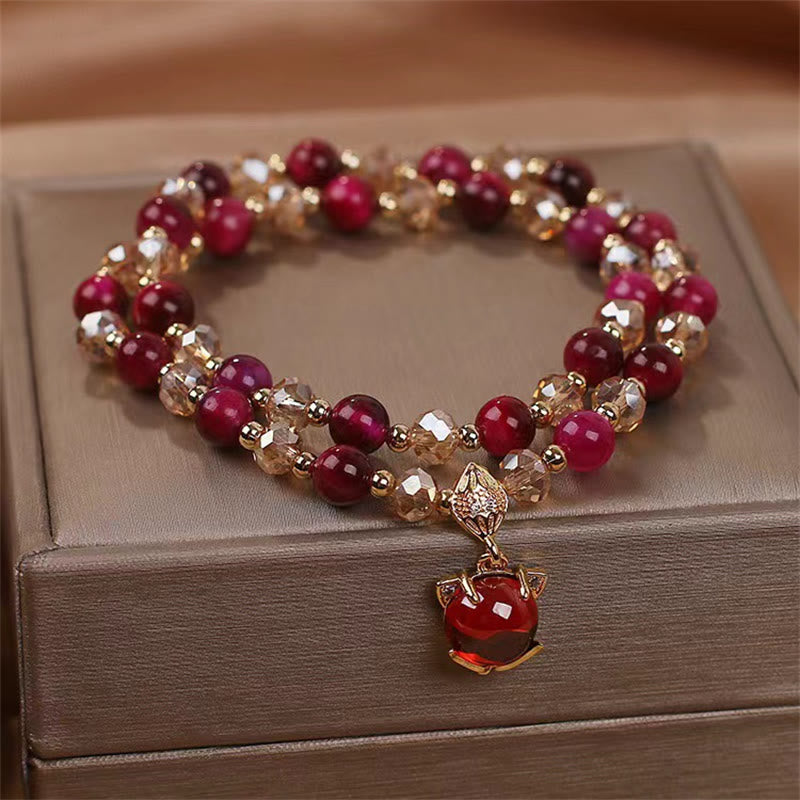 Wear FengShui Red Tiger Eye Fox Protection Double Wrap Bracelet