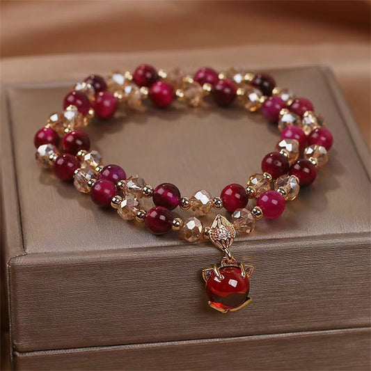 Wear FengShui Red Tiger Eye Fox Protection Double Wrap Bracelet
