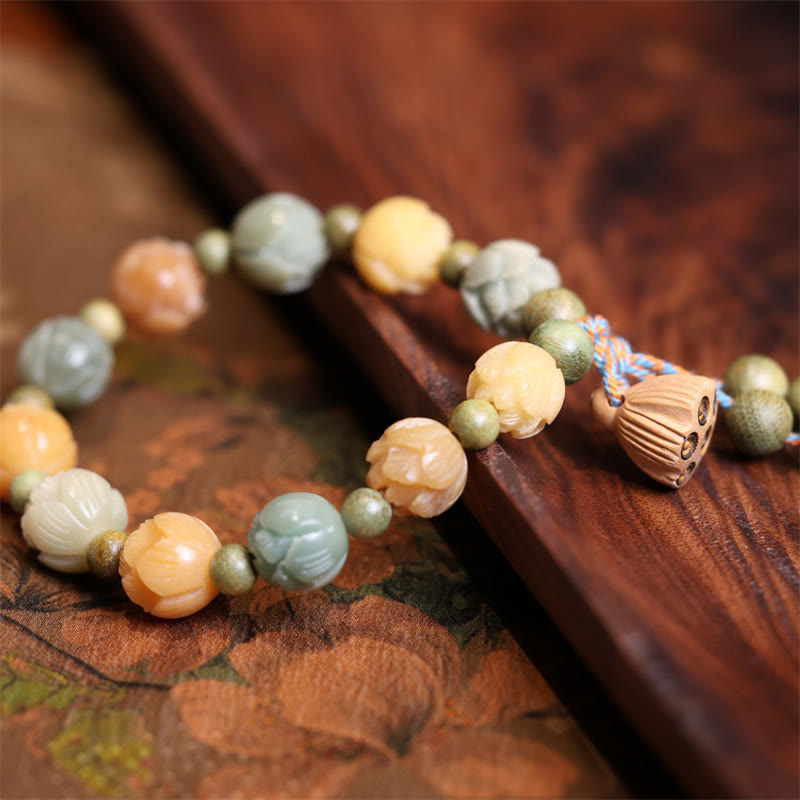 Wear FengShui Bodhi Seed Lotus Green Sandalwood Wisdom Harmony Bracelet