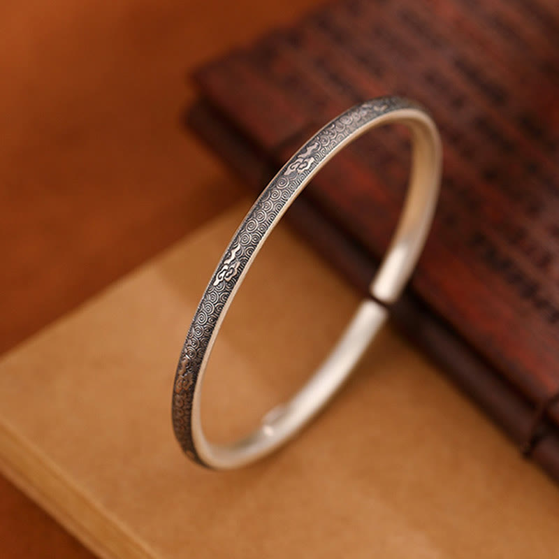 Wear FengShui Vintage 999 Sterling Silver Auspicious Clouds Design Luck Bracelet Bangle