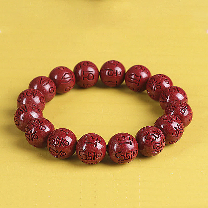 Wear FengShui Natural Double PiXiu Cinnabar Om Mani Padme Hum Wealth Luck Bead Bracelet
