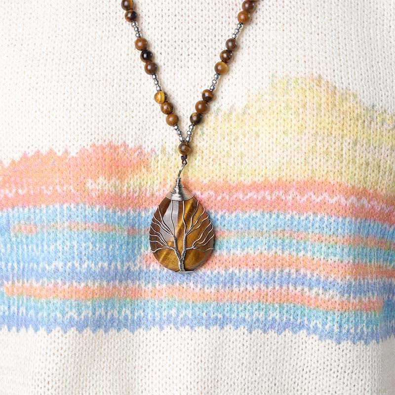 Wear FengShui Natural Tiger Eye Strength Beaded Pendant Necklace