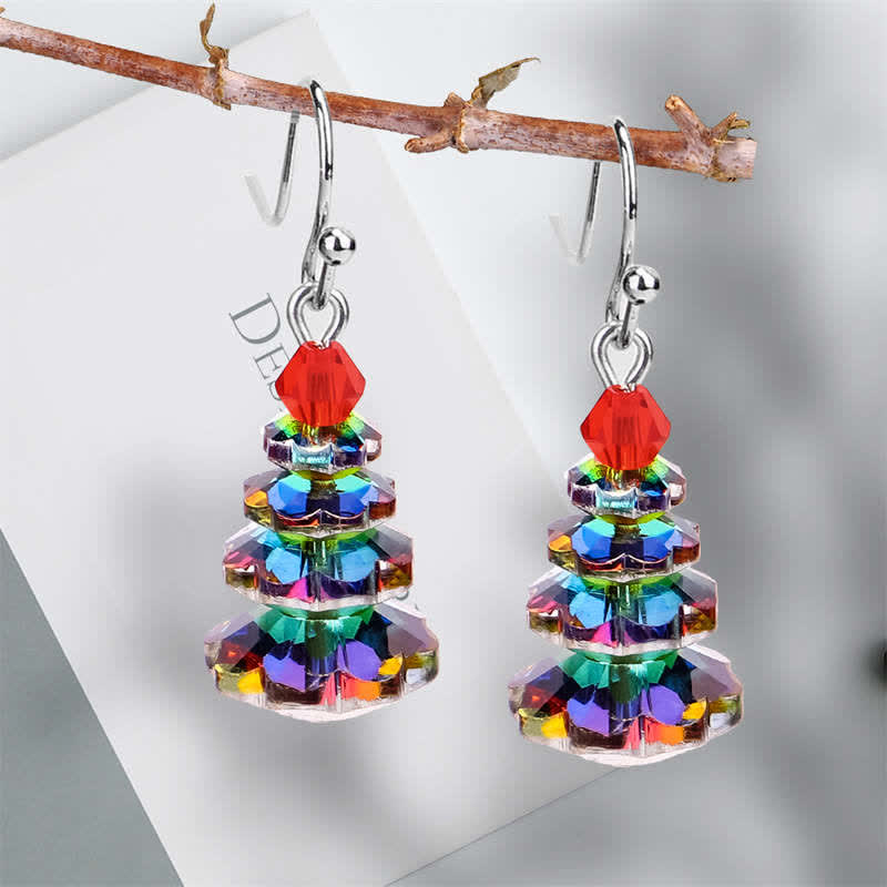 Wear FengShui Various Crystals Christmas Tree Amethyst Peace Healing Drop Earrings