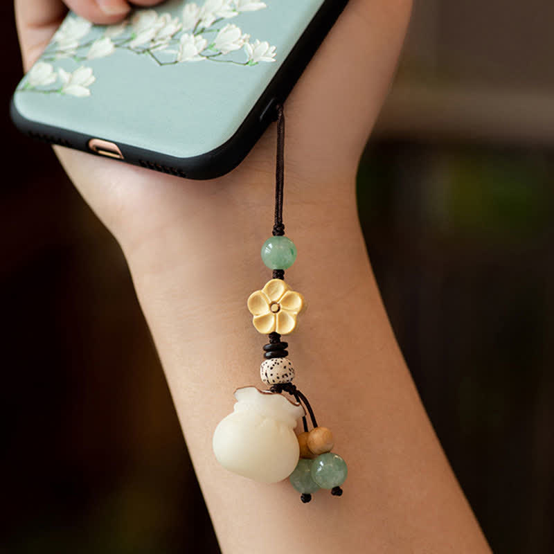 Wear FengShui Natural Bodhi Seed Money Bag Flower Blessing Prosperity Keychain