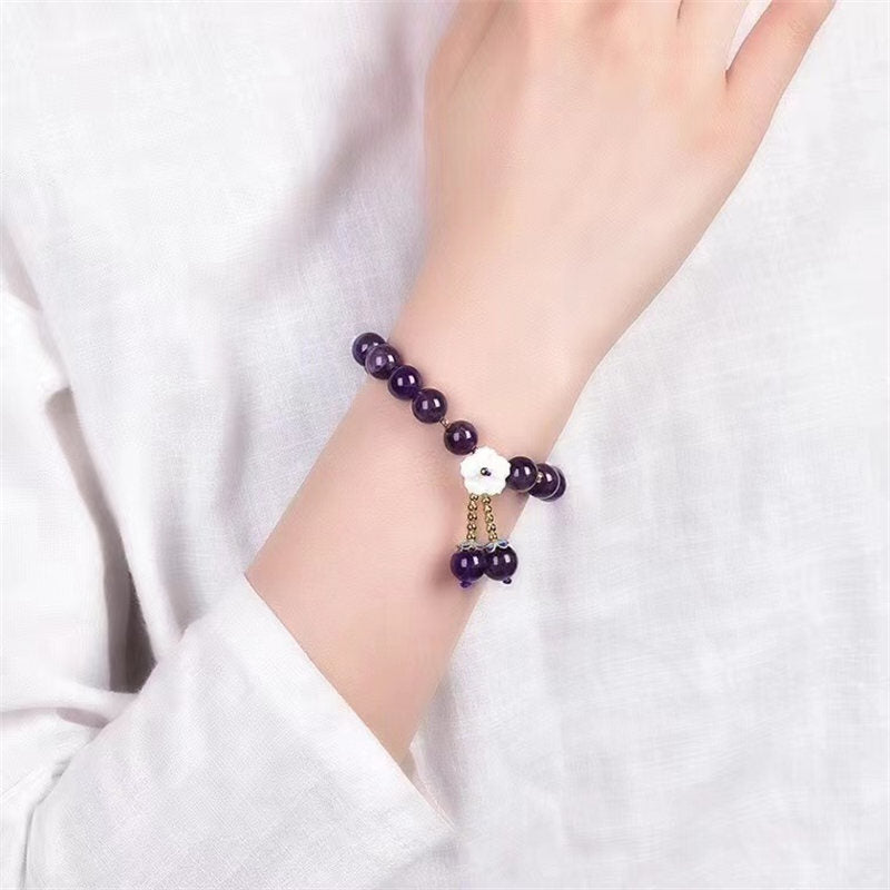 Wear FengShui Natural Amethyst Crystal Flower Spiritual Healing Bracelet