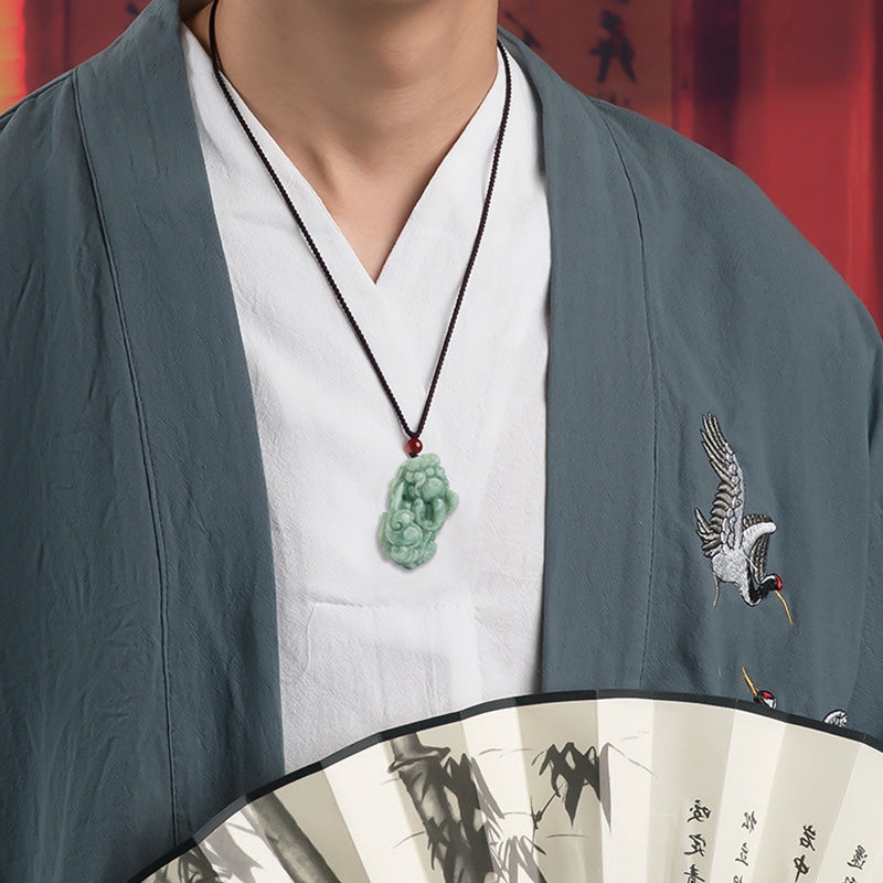 Wear FengShui Jade PiXiu Wealth Luck String Necklace Pendant