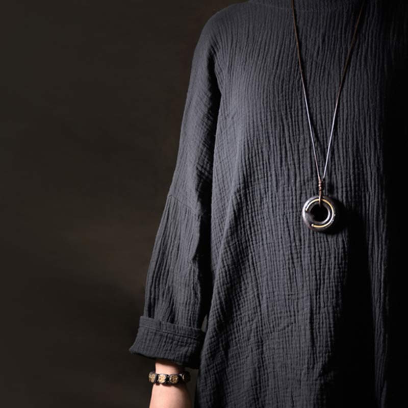 Wear FengShui Zen Circle Ebony Wood Peace Calm Necklace Pendant