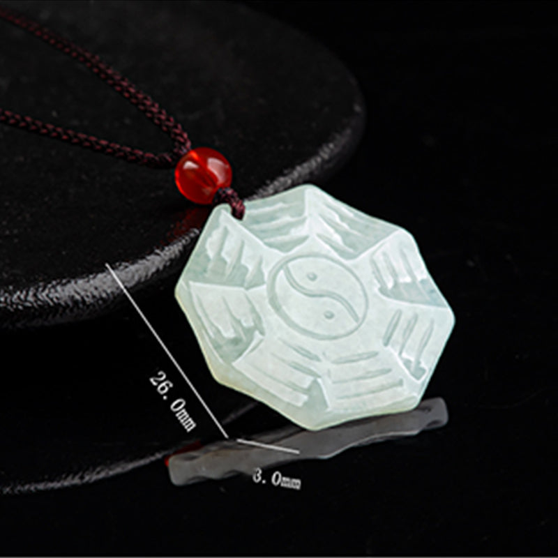 Wear FengShui Natural Jade Bagua Yin Yang Luck Necklace Pendant