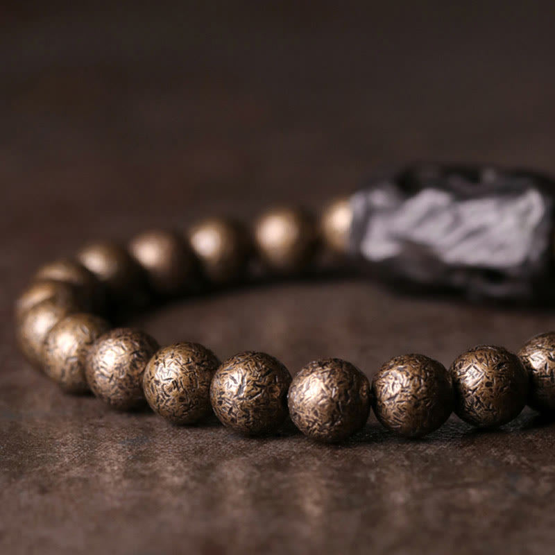Wear FengShui Tibet Ebony Wood Copper Peace Balance Beaded Bracelet