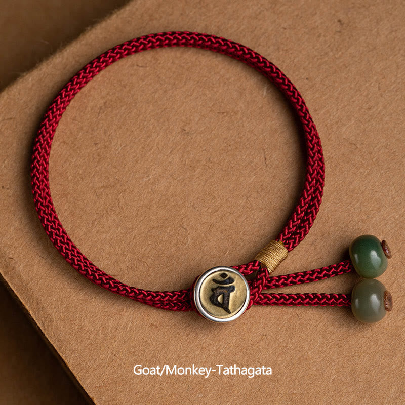 Wear FengShui 925 Sterling Silver Handmade Chinese Zodiac Natal Buddha Cyan Bodhi Seed Protection Braided Red String Bracelet