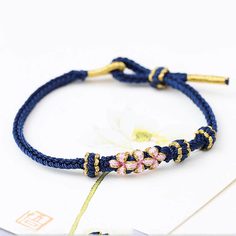 Wear FengShui Handmade Three Peach Blossoms Luck Eight Strands Braided String Bracelet