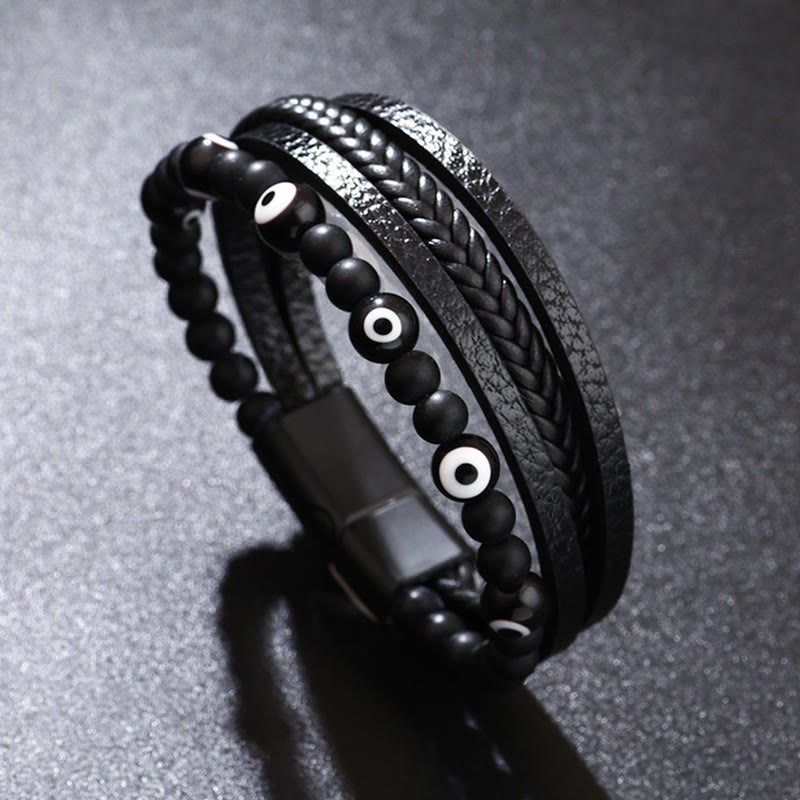 Wear FengShui Evil Eye Tiger Eye Protection Beaded Multilayered Braided Bracelet