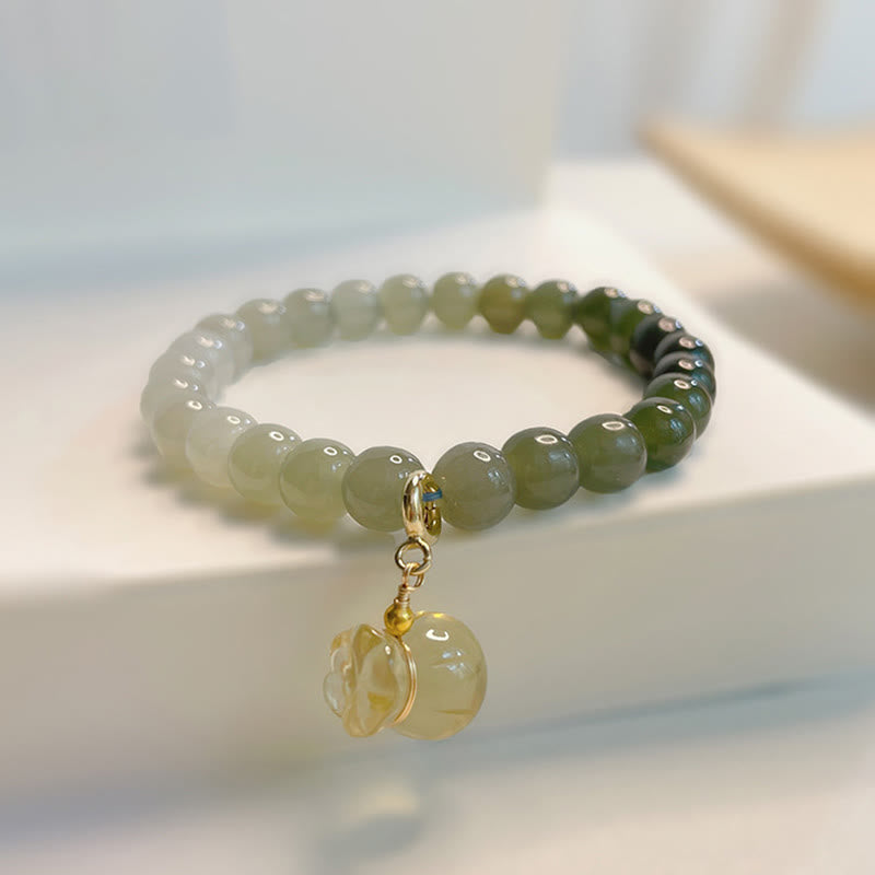 Wear FengShui Natural Hetian Jade Money Bag Charm Bead Prosperity Bracelet