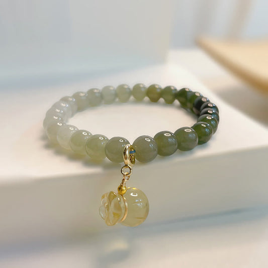 Wear FengShui Natural Hetian Jade Money Bag Charm Bead Prosperity Bracelet