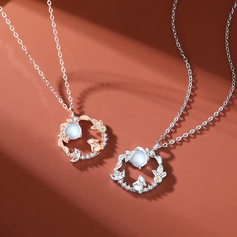 Wear FengShui 925 Sterling Silver Year of the Rabbit Moonstone Moon Flower Pattern Necklace Pendant Bracelet Earrings
