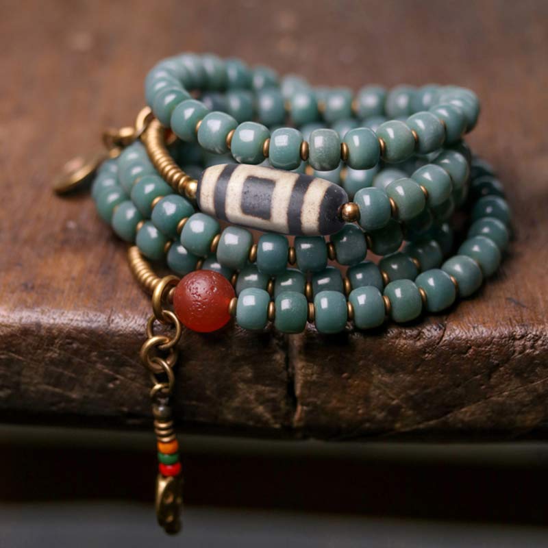 Wear FengShui 108 Mala Beads Bodhi Seed Dzi Bead Wisdom Bracelet