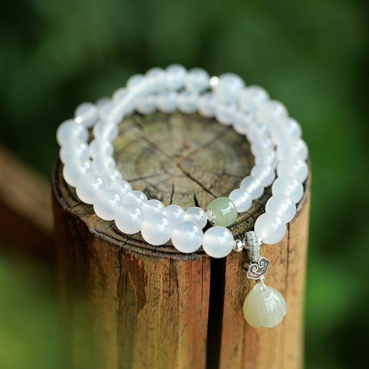 Wear FengShui White Agate Jade Lotus Protection Bracelet