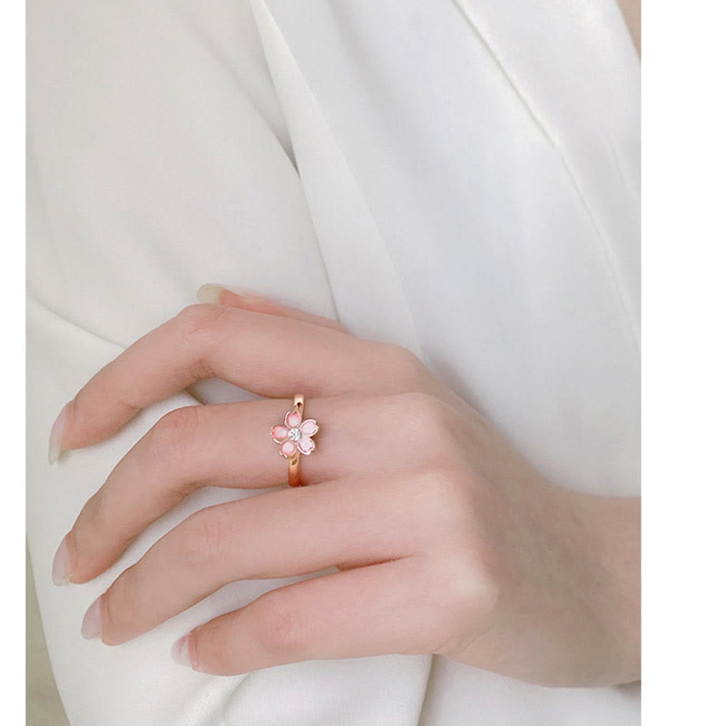 Wear FengShui 925 Sterling Silver Cherry Blossom Blessing Chain Bracelet Rotatable Ring