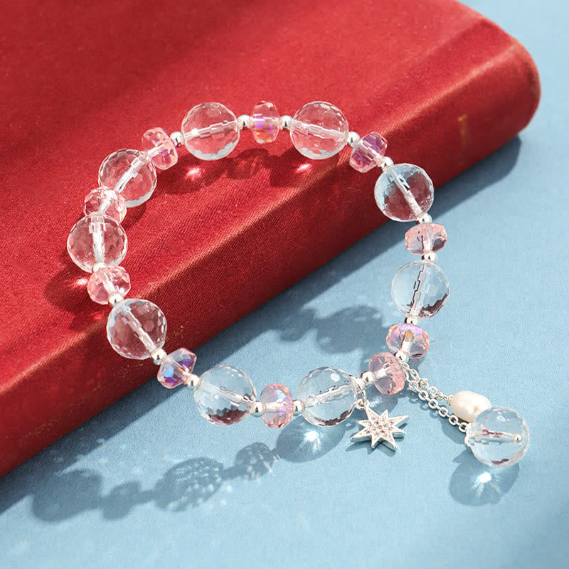 Wear FengShui White Crystal Pink Crystal Protection Star Charm Bracelet