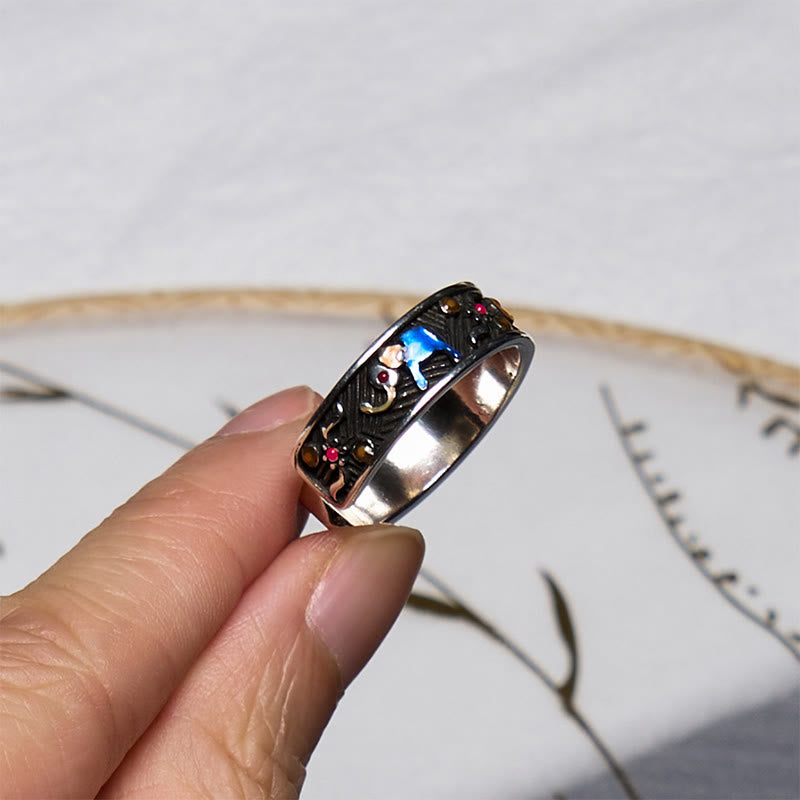 Wear FengShui Colorful Elephant Carved Strength Adjustable Ring