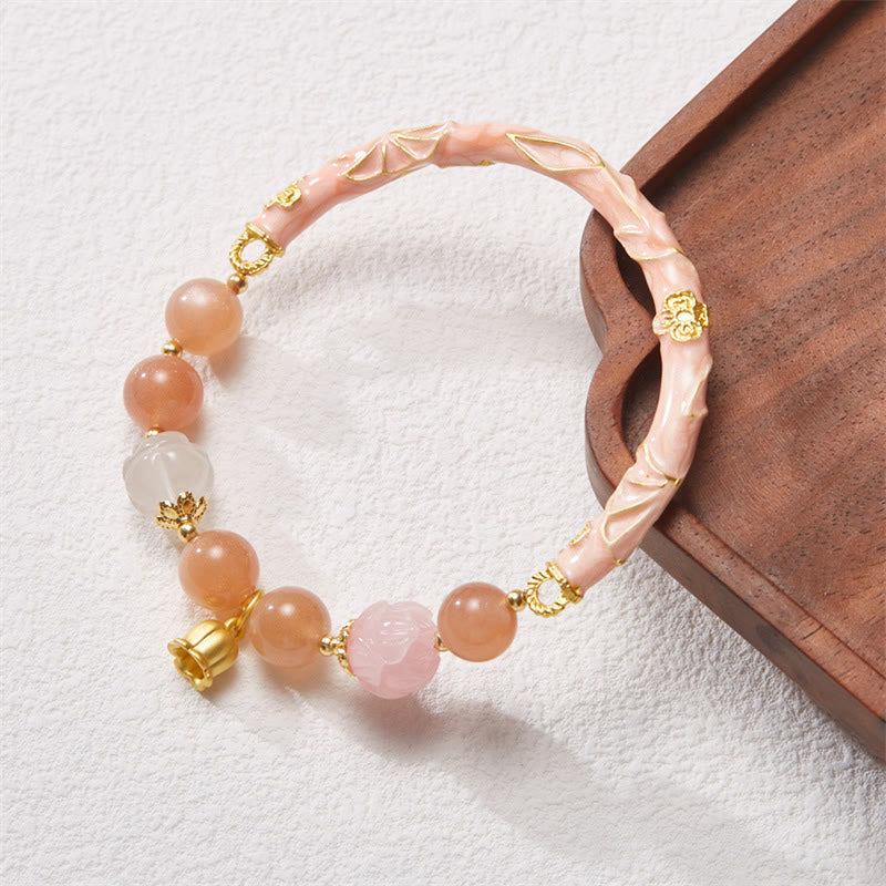 Wear FengShui Sun Stone Golden Silk Jade Lily of the Valley Charm Positive Bracelet Bangle