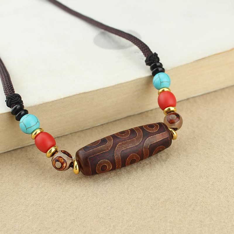 Wear FengShui Tibetan Nine-Eye Dzi Bead Three-eyed Dzi Bead Protection String Necklaces Pendant