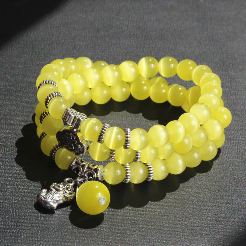 Wear FengShui Cat Eye PiXiu Support Triple Wrap Bracelet
