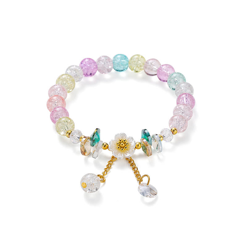 Wear FengShui Simple Design Flower Charm Glass Bead Bracelet